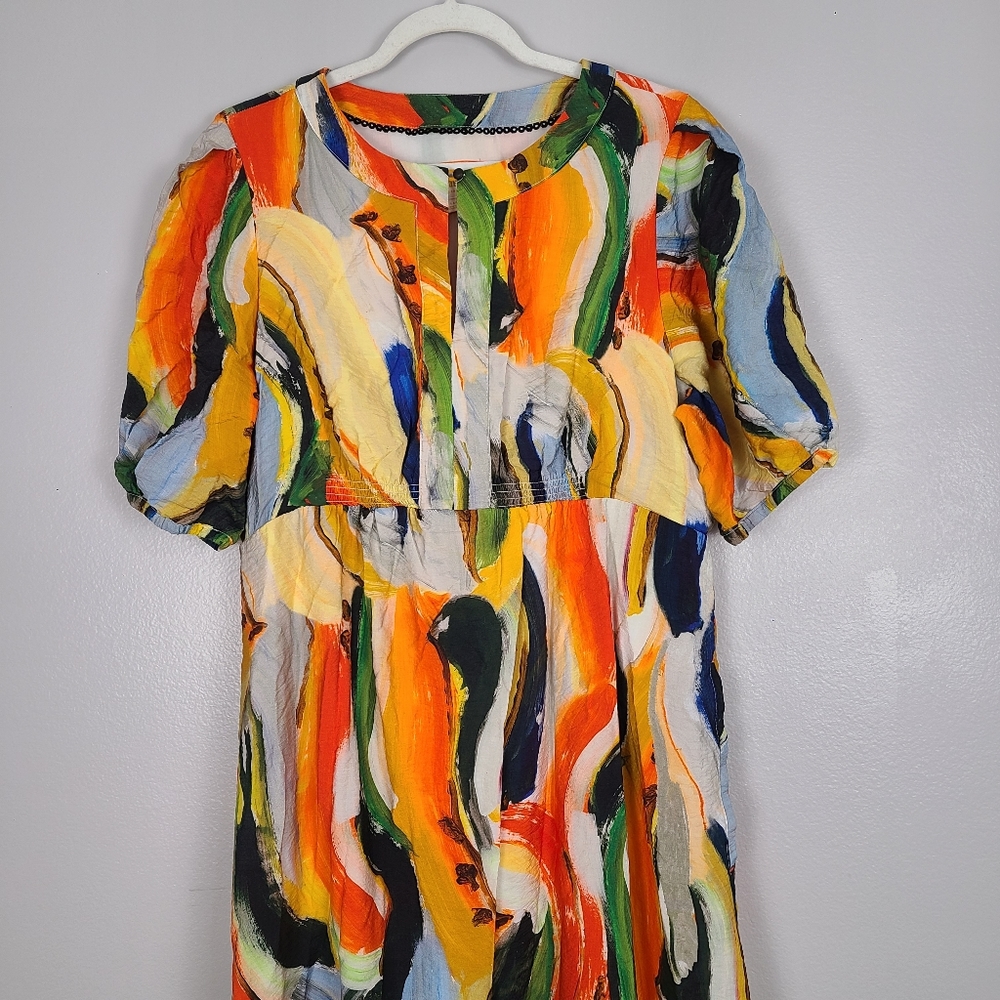 Anthropologie Maeve Suzannah Tiered Multicolor Puff Sleeve Maxi Dress w/Pockets - Picture 7 of 16